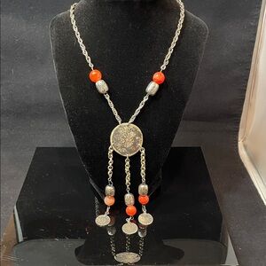 Bohemian Silver and Red Pendant Necklace